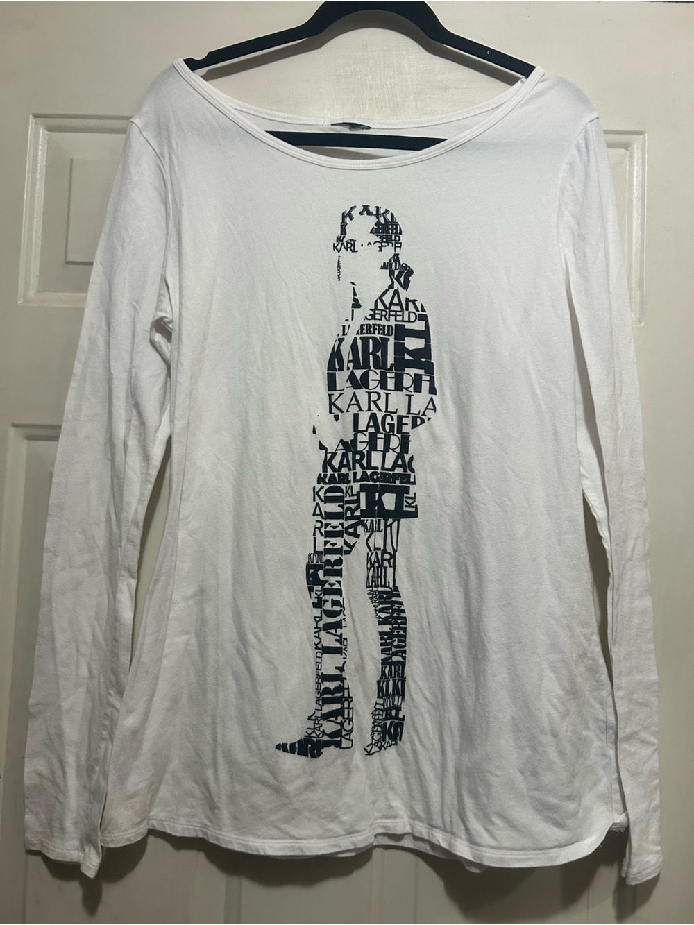 Karl Lagerfeld White Long-Sleeve Graphic Silhouette Tee